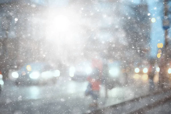 Abstrato Neve Borrada Fundo Cidade Luzes Feriado Inverno Ano Novo — Fotografia de Stock