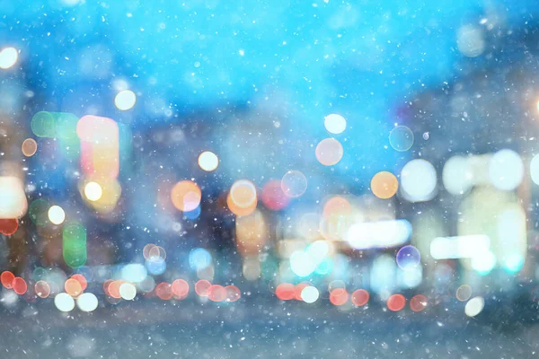 Abstract Sneeuw Wazig Achtergrond Stad Verlichting Wintervakantie Nieuwjaar — Stockfoto