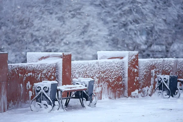 Banc Paysage Dans Parc Ville Gelée Hiver Matin Noël Dans — Photo