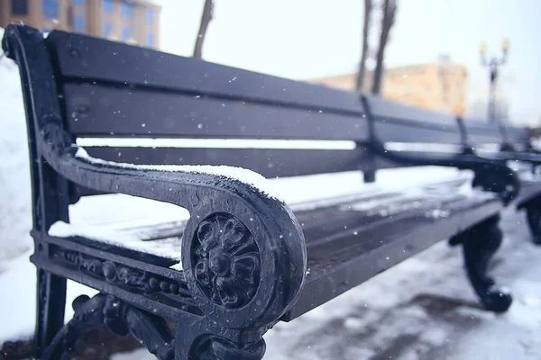 Banco Paisaje Parque Ciudad Heladas Invierno Mañana Navidad Ciudad — Foto de Stock