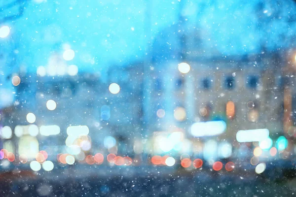 Абстрактный Снег Размытый Фон Огни Города Зимний Праздник Новый Год — стоковое фото