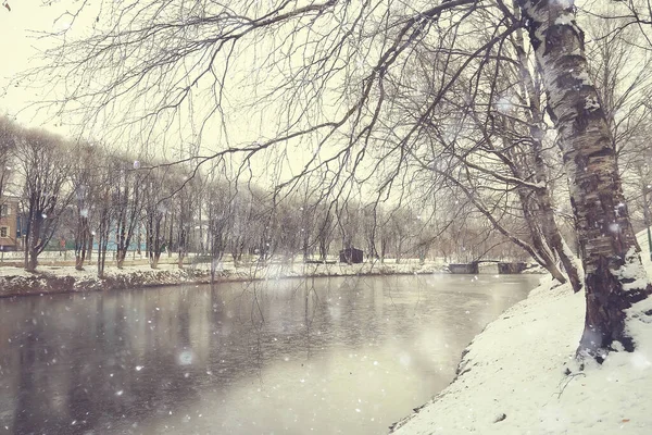 Novembro Parque Paisagem Natal Neve Tempo Parque Cidade Com Uma — Fotografia de Stock