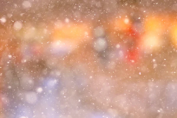 Fundo Colorido Neve Queda Neve Noite Natal Luzes Luz Suave — Fotografia de Stock