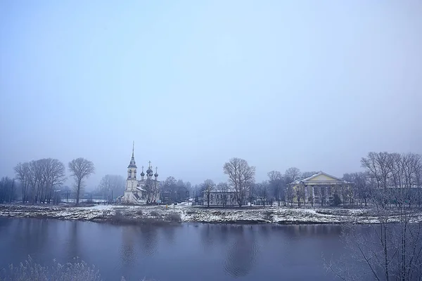 Winter Landscape Church Banks Freezing River Vologda Christianity Baptism Russia — Stock Photo, Image