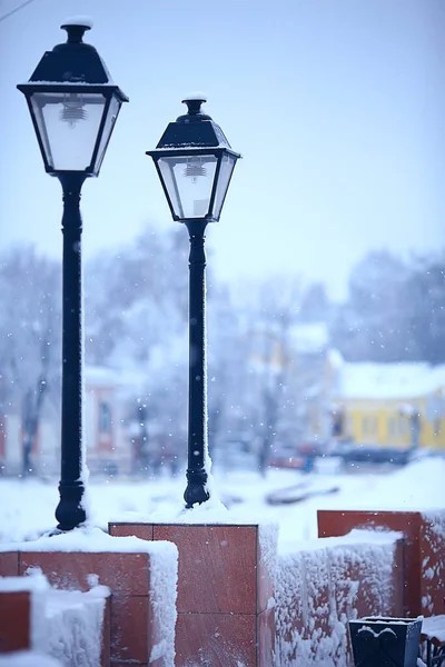 Banco Paisagem Parque Cidade Geada Inverno Manhã Natal Cidade — Fotografia de Stock