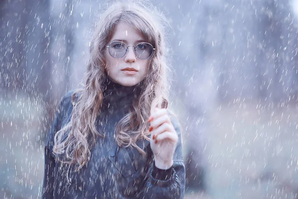 Retrato Sazonal Outono Menina Triste Com Guarda Chuva Novembro Sazonal — Fotografia de Stock