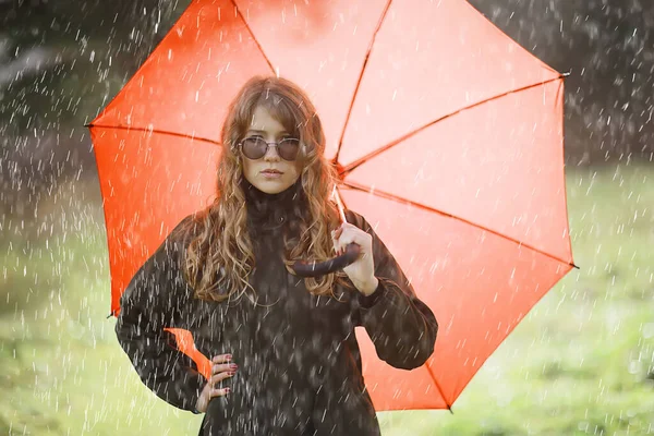 Seasonal Autumn Portrait Sad Girl Umbrella November Seasonal Virus Immunity — Stock Photo, Image