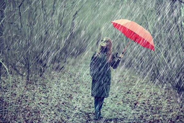 Retrato Sazonal Outono Menina Triste Com Guarda Chuva Novembro Sazonal — Fotografia de Stock