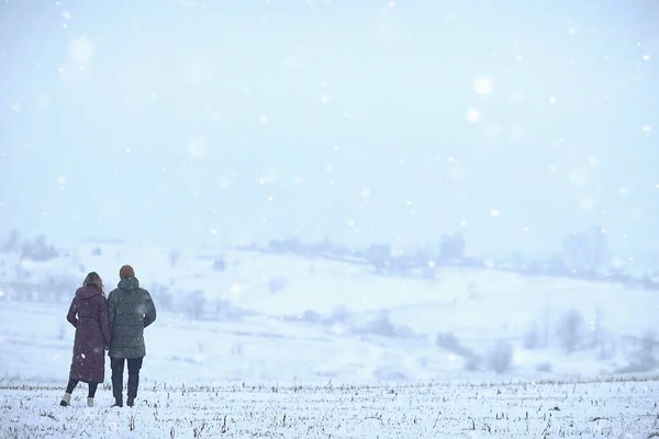 Winterlandschaft Hintergrund Groß Feld Winter Schnee Blick Saisonales Wetter Schneefall — Stockfoto