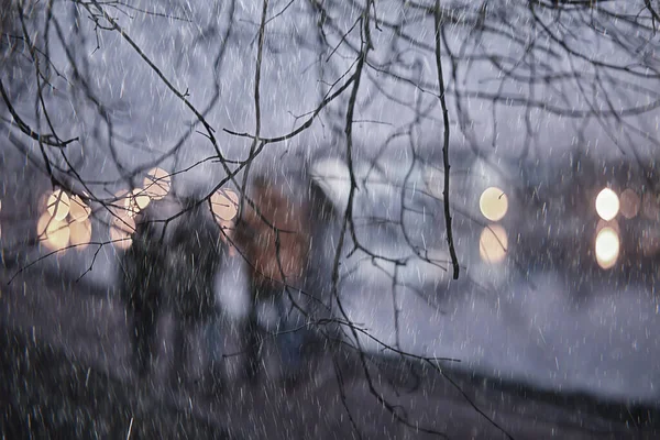Jesień Noc Deszcz Miasta Ludzie Abstrakcyjny Sezon Jesień Zima Tło — Zdjęcie stockowe