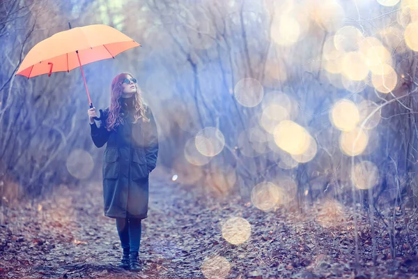 Portrait Saisonnier Automne Fille Triste Avec Parapluie Novembre Immunisation Contre — Photo