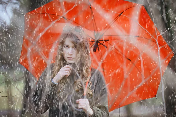 Retrato Otoño Estacional Chica Triste Con Paraguas Noviembre Inmunidad Virus — Foto de Stock