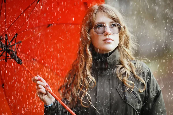 Retrato Otoño Estacional Chica Triste Con Paraguas Noviembre Inmunidad Virus —  Fotos de Stock