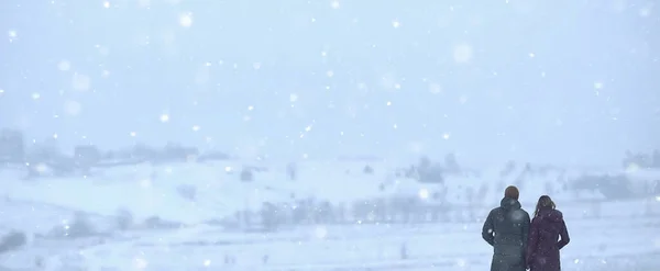 Зимний Пейзаж Большое Поле Зимний Вид Снег Сезонная Погода Снегопад — стоковое фото