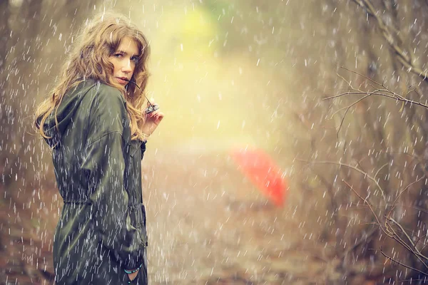 Seasonal Autumn Portrait Sad Girl Umbrella November Seasonal Virus Immunity — Stock Photo, Image