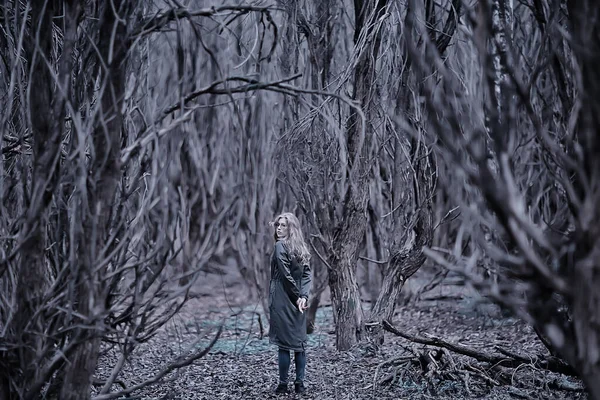 Autunno Indietro Ragazza Parco Ritratto Stagionale Sguardo Autunno Sfondo Modello — Foto Stock