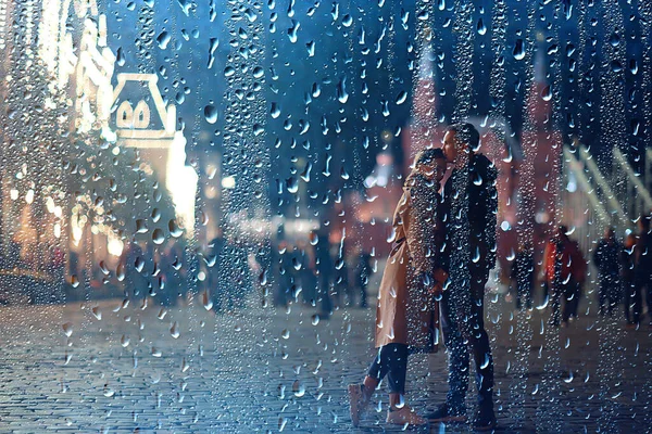 Autunno Notte Pioggia Città Persone Astratto Stagione Autunno Inverno Sfondo — Foto Stock