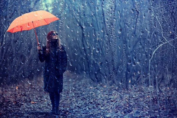 Seasonal Autumn Portrait Sad Girl Umbrella November Seasonal Virus Immunity — Stock Photo, Image