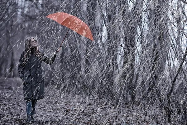 Retrato Sazonal Outono Menina Triste Com Guarda Chuva Novembro Sazonal — Fotografia de Stock