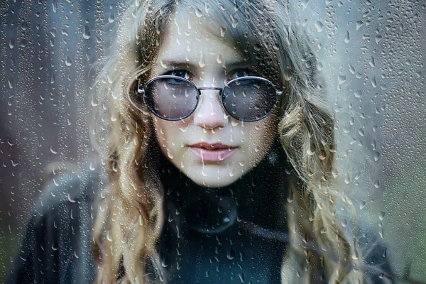 Retrato Sazonal Outono Menina Triste Com Guarda Chuva Novembro Sazonal — Fotografia de Stock