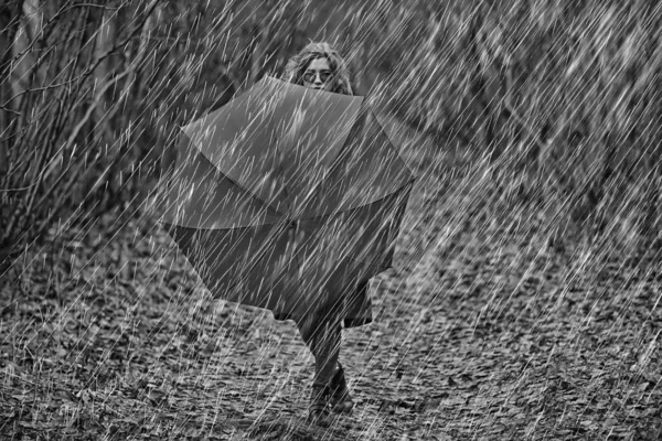 Seasonal Autumn Portrait Sad Girl Umbrella November Seasonal Virus Immunity — Stock Photo, Image