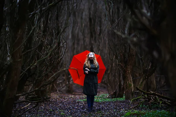 Retrato Sazonal Outono Menina Triste Com Guarda Chuva Novembro Sazonal — Fotografia de Stock