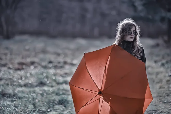 Portrait Saisonnier Automne Fille Triste Avec Parapluie Novembre Immunisation Contre — Photo