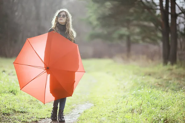 Seasonal Autumn Portrait Sad Girl Umbrella November Seasonal Virus Immunity Stock Image