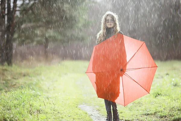 Seasonal Autumn Portrait Sad Girl Umbrella November Seasonal Virus Immunity Stock Image