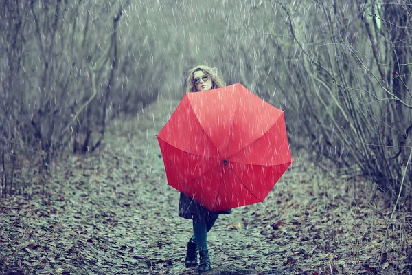 Seasonal Autumn Portrait Sad Girl Umbrella November Seasonal Virus Immunity Stock Photo