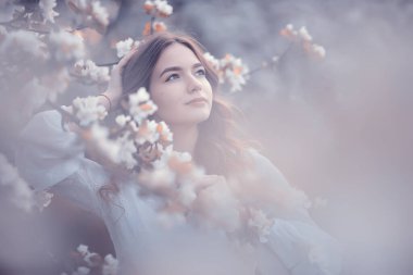 Çiçekçi kız ağaçlar mutluluk, Asya turizmi, geleneksel mevsimlik çiçek.