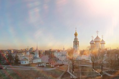 bahar manzarası Vologda manzarası, kilise ve katedral, Rusya ortodoksluk mimarisi manzarası