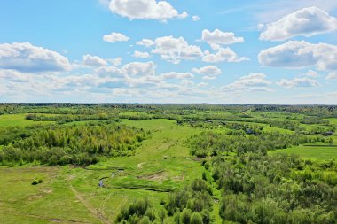 Yaz manzarası alan üst görünüm drone, uçuşta soyut manzara görüntüsü