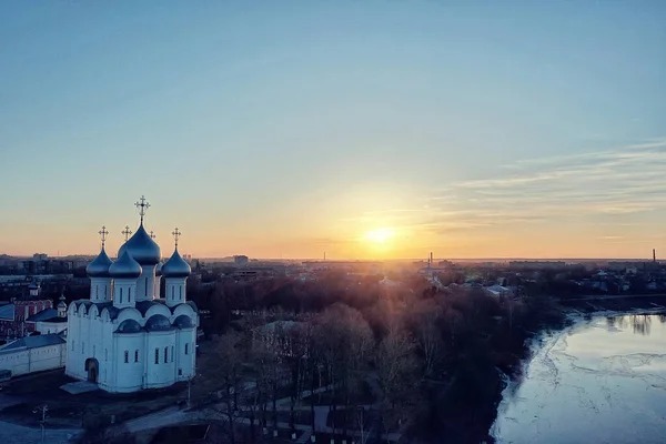 Primavera Vista Superior Paisagem Vologda Igreja Catedral Vista Rússia Arquitetura — Fotografia de Stock