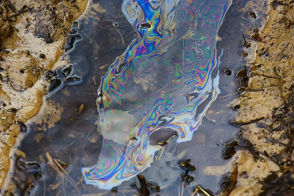 Derramamentos Óleo Fundo Poça Conceito Abstrato Poluição Natureza Gasolina — Fotografia de Stock