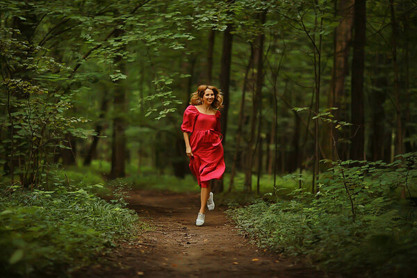 Fashion beautiful woman in dress, nature park, romantic elegant person