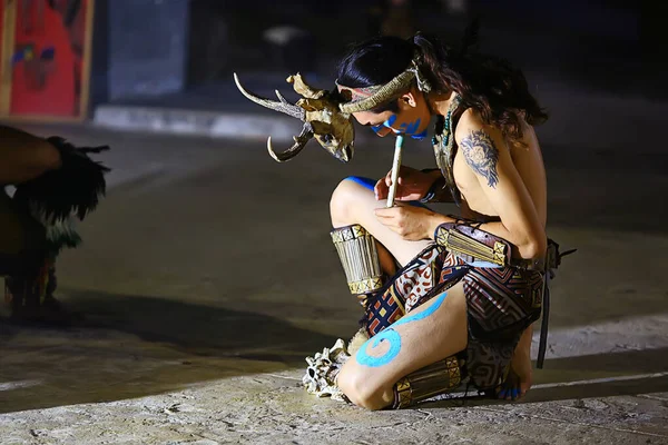 Kasım 2019 Cancun Meksika Maya Kızılderililerinin Ritüel Dans Canlandırması — Stok fotoğraf