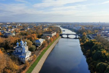 Sonbahar Vologda Kremlin, İHA üst görünümü, Rusya dini Hristiyan kilisesi