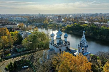 Sonbahar Vologda Kremlin, İHA üst görünümü, Rusya dini Hristiyan kilisesi