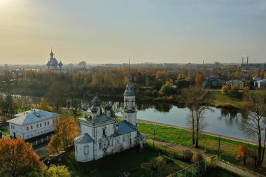 Sonbahar Vologda Kremlin, İHA üst görünümü, Rusya dini Hristiyan kilisesi