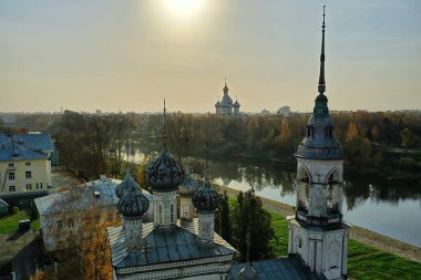Sonbahar Vologda Kremlin, İHA üst görünümü, Rusya dini Hristiyan kilisesi