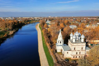 Sonbahar Vologda Kremlin, İHA üst görünümü, Rusya dini Hristiyan kilisesi