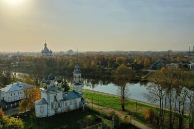 Sonbahar Vologda Kremlin, İHA üst görünümü, Rusya dini Hristiyan kilisesi