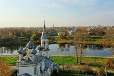 Sonbahar Vologda Kremlin, İHA üst görünümü, Rusya dini Hristiyan kilisesi