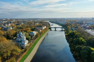 Sonbahar Vologda Kremlin, İHA üst görünümü, Rusya dini Hristiyan kilisesi