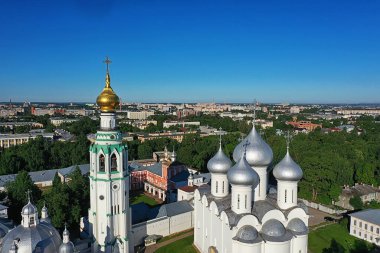 Sonbahar Vologda Kremlin, İHA üst görünümü, Rusya dini Hristiyan kilisesi
