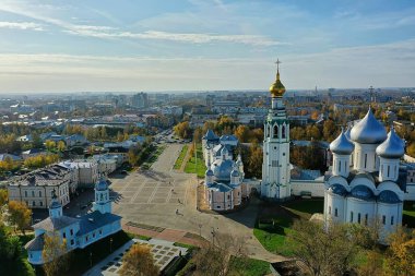 Sonbahar Vologda Kremlin, İHA üst görünümü, Rusya dini Hristiyan kilisesi