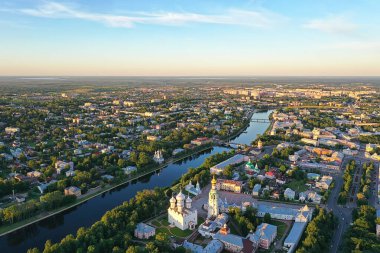 Sonbahar Vologda Kremlin, İHA üst görünümü, Rusya dini Hristiyan kilisesi