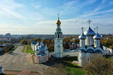 Sonbahar Vologda Kremlin, İHA üst görünümü, Rusya dini Hristiyan kilisesi