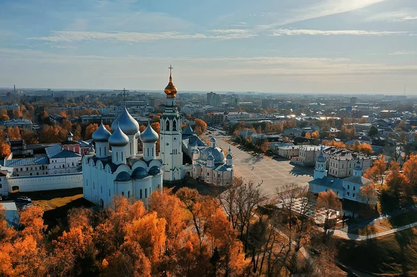 Φθινόπωρο Vologda Kremlin Drone Top View Ρωσία Θρησκεία Χριστιανική Εκκλησία — Φωτογραφία Αρχείου